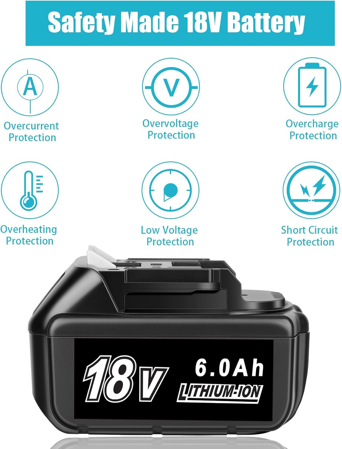 JYJZPB 2 Pack 18V Batteries Compatible for Makita 18 Volt Battery BL1860B BL1820B BL1830B BL1840B BL1850B LXT-400 Fit for Makita 18V Cordless Power Tools, with 6000 mAh High Capacity