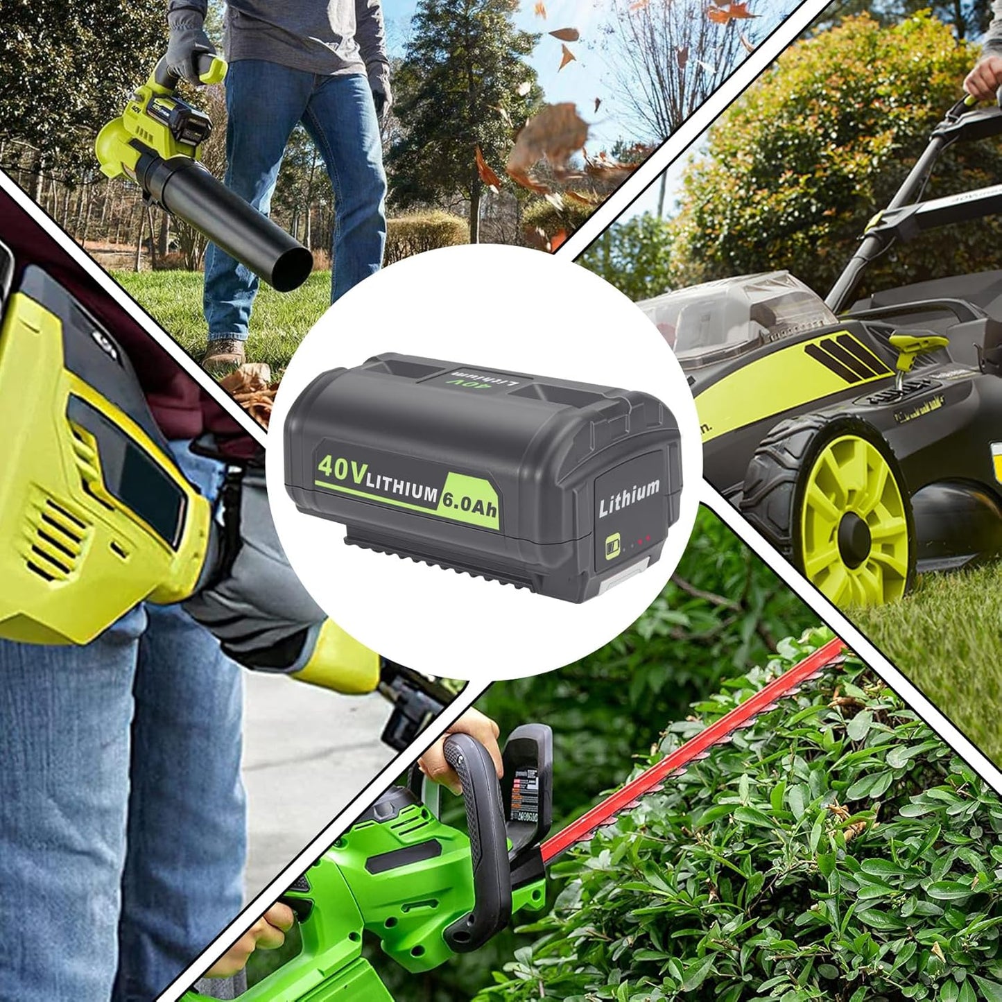 OP4060A 6.0Ah 40V Battery Replacement for RYOBI 40V Battery OP4040A OP4026 OP4030A OP4050A OP4060A1, 2 Packs 40V Battery Compatible for RYOBI 40V Collection Cordless Power Tools