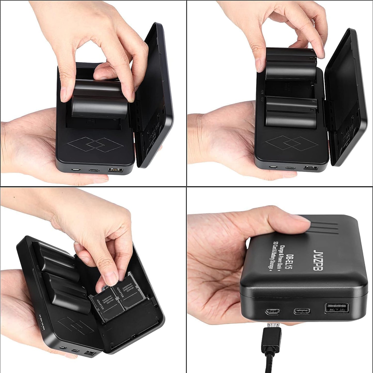 JYJZPB EN-EL15 EN-EL15B EN-EL15C Battery Charger with 2 SD Card Slots and USB Output Fit for Nikon D7500, ZF, Z8, Z7, Z6, D500, D600, D850, D7000, D7100 Camera Batteries (Battery Charger Only)
