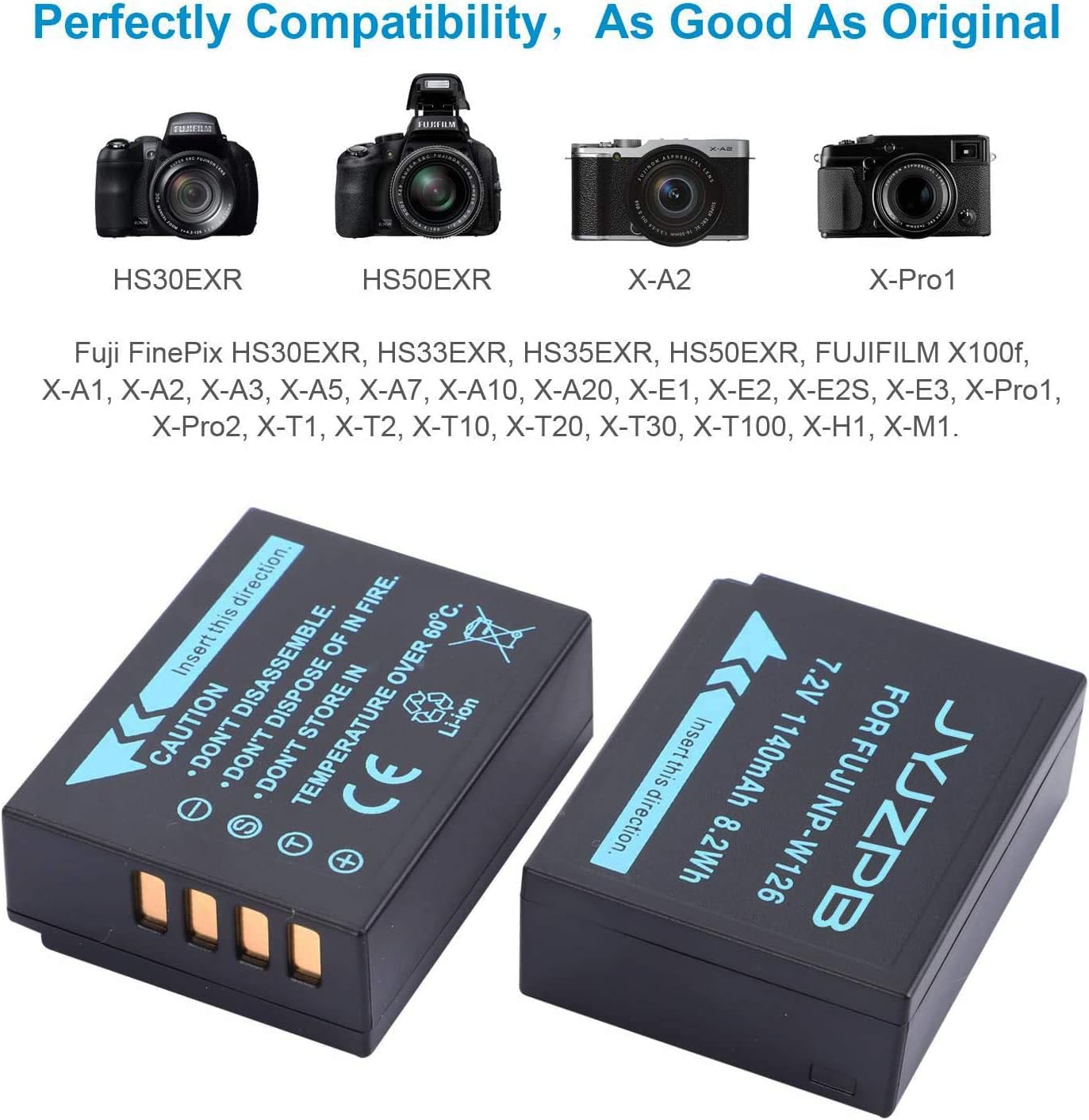 2 Packs JYJZPB 1140mAh NP-W126S NP-W126 Fujifilm Batteries Charger Set for Fuji X-T3 X-T2 X-T1 X-A5 X-A10 X-A7 X-A5 X-A3 X-A2 X-A1 X-E2 X-E1 X100F X-H1 X-M1 X-Pro2 X-Pro1 Fujifilm X-T20 X-T10 X-T30 X-T100 X-T200