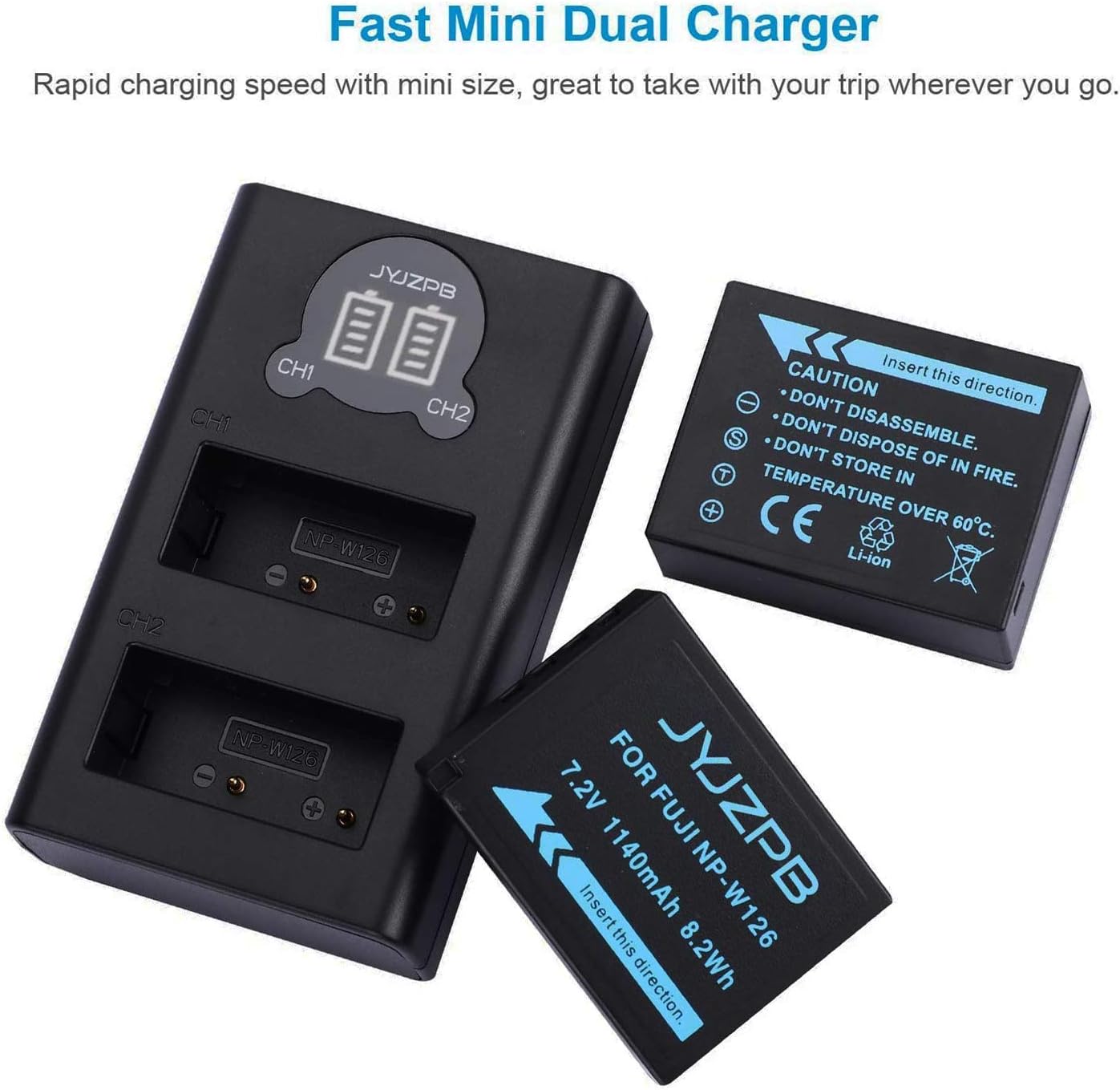 2 Packs JYJZPB 1140mAh NP-W126S NP-W126 Fujifilm Batteries Charger Set for Fuji X-T3 X-T2 X-T1 X-A5 X-A10 X-A7 X-A5 X-A3 X-A2 X-A1 X-E2 X-E1 X100F X-H1 X-M1 X-Pro2 X-Pro1 Fujifilm X-T20 X-T10 X-T30 X-T100 X-T200