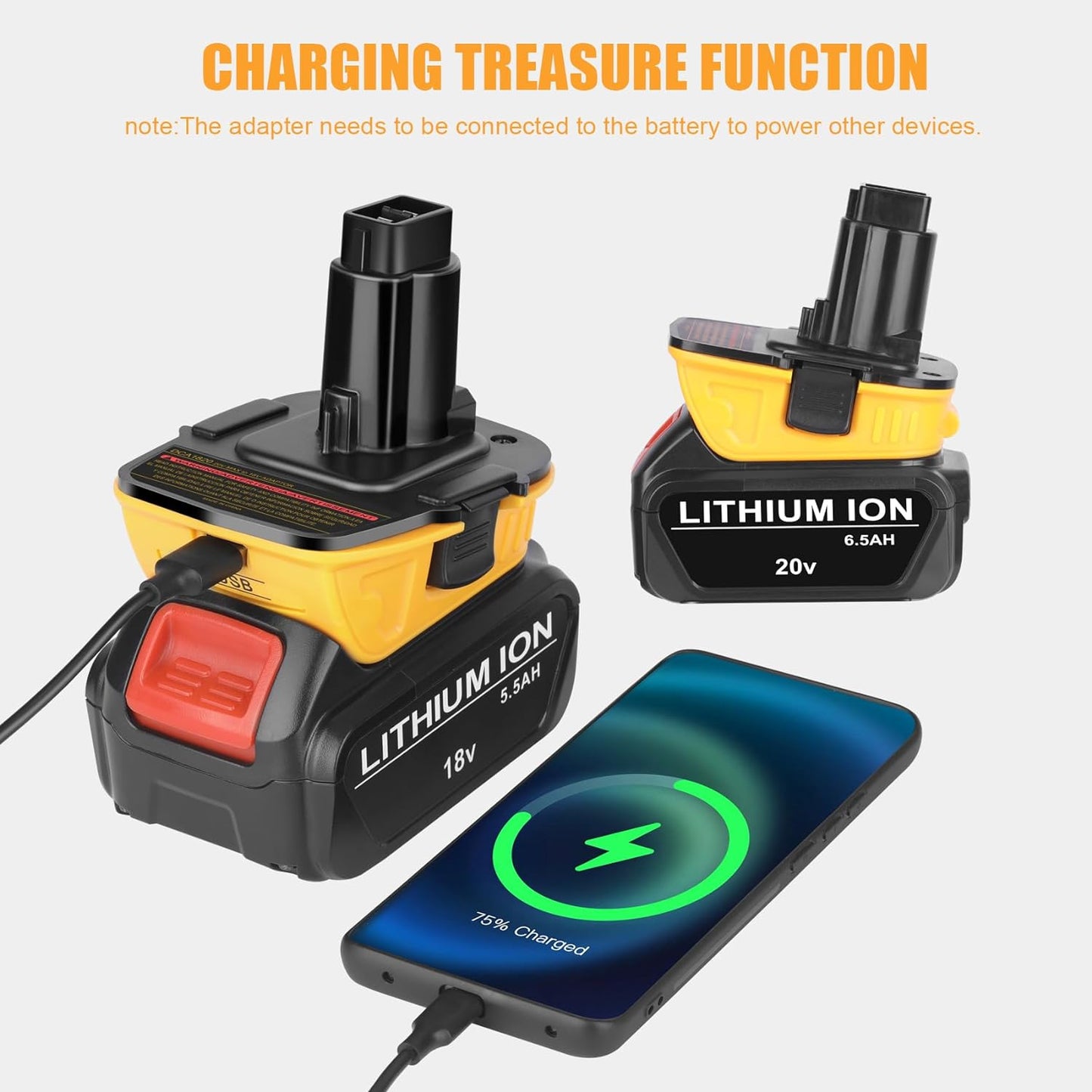 2 Packs JYJZPB 20V to 18V Adapter for DeWalt Tools Suitable for MAX XR Battery DCB200 DCB201 DCB203 DCB203BT DCB204 DCB206 with USB-A Output Port
