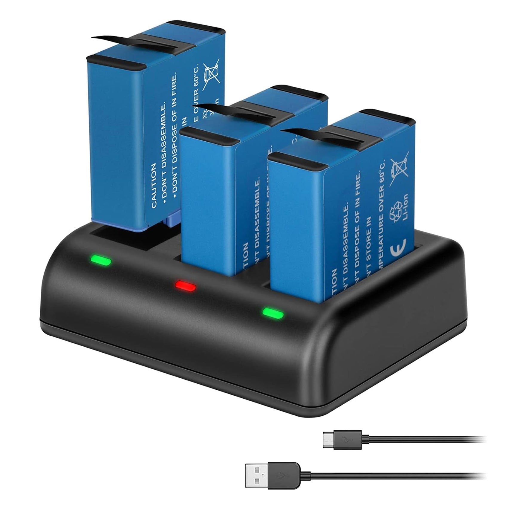Probty-Batterie avec triple chargeur USB Type C, caméras noires, 1680mAh,  adapté pour GoPro fore7, fore6, fore5