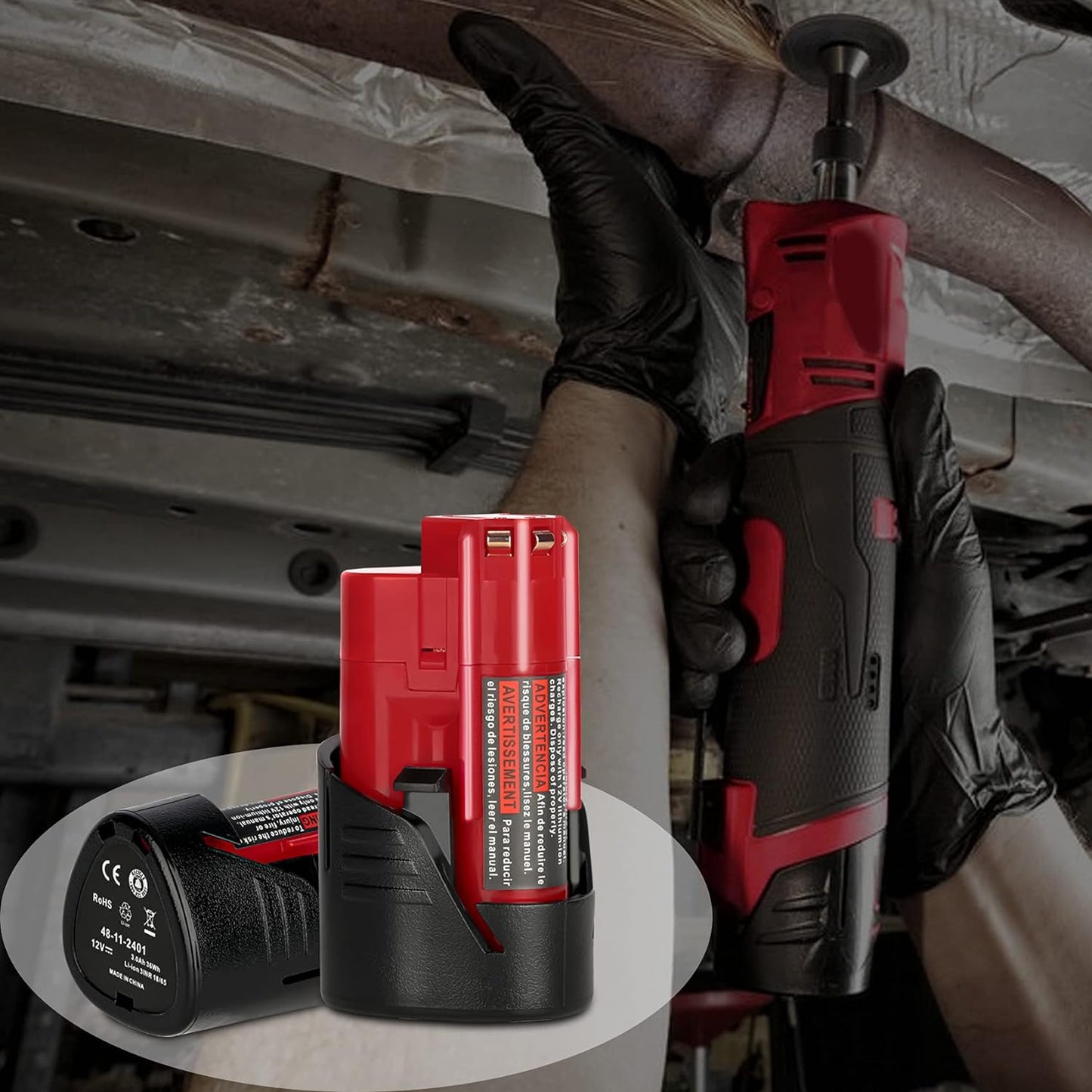 2 Packs JYJZPB 3000mAh 12V Lithium Cordless Tools Battery Compatible for Milwaukee M12 Battery 48-11-2401 48-11-2412 48-11-2411 48-11-2420 48-11-2440