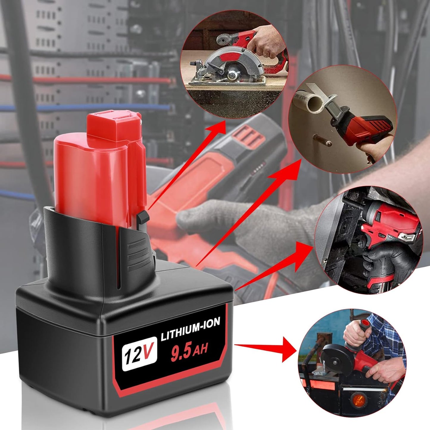 2 Packs JYJZPB 9.5Ah Replacement for Milwaukee M12 Battery Cordless Power Tools Compatible for Milwaukee 12V M12 Battery 48-11-2401 48-11-2411 48-11-2420 48-11-2412 48-11-2402
