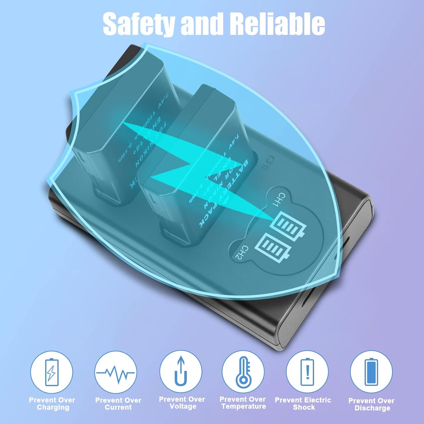 2-Packs JYJZPB EN-EL14 EN-EL14a Replacement Cameras Battery Dual USB Charger Set Compatible for Nikon D5600, D3200, D3500, D3300, D3400, D3100, D5100, D5200, D5300, DF Coolpix P7000 P7100 P7700 P7800