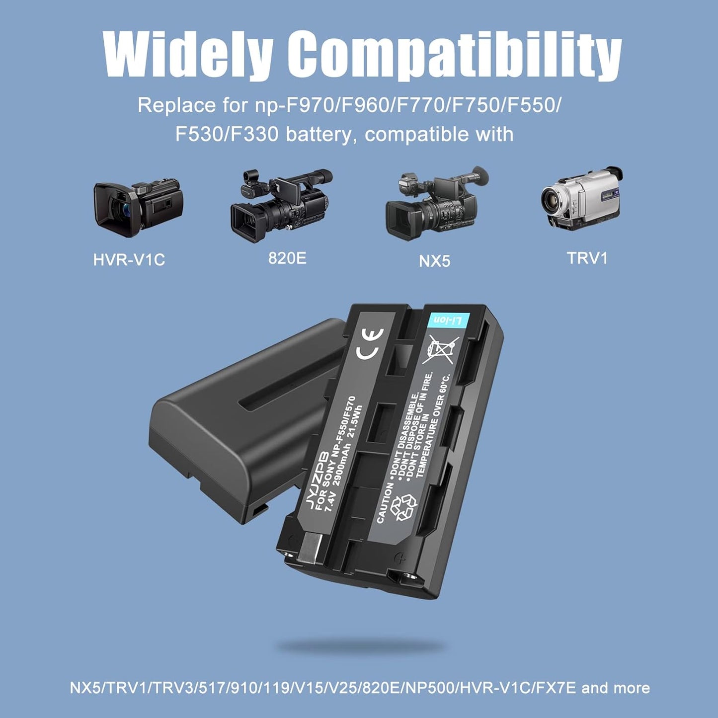 2 Packs JYJZPB NP-F550 Replacement Camera Batteries and Dual USB Charger Set Compatible for Sony NP-F970 NP-F750 NP-F550 NP-F770 NP-F930 NP-F950 NP-F960 Battery and Sony CCD-SC55, TR516, TR716, TR818, TR910, TR917