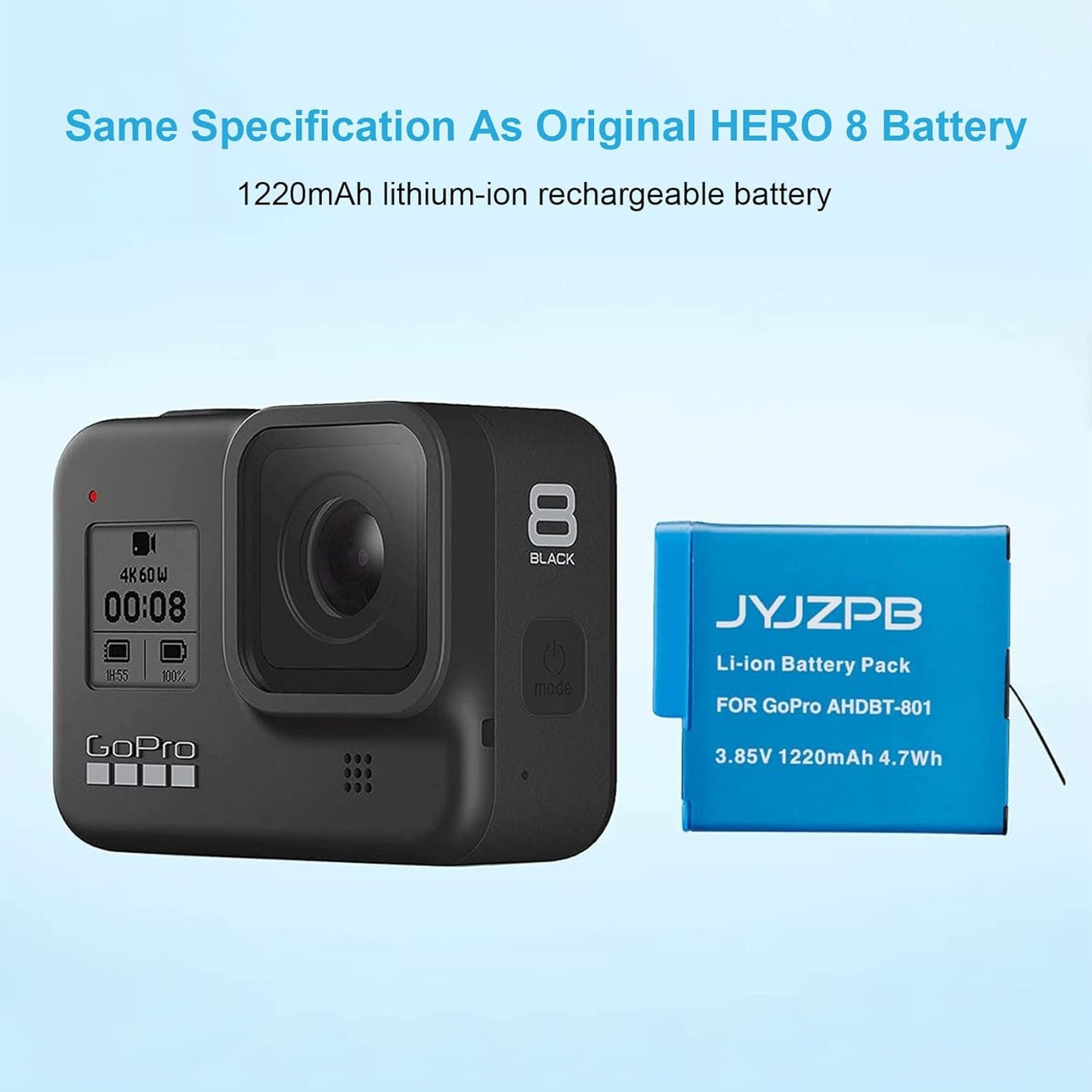 3 Packs JYJZPB Cameras Batteries for GoPro Hero 8 Battery Triple Fast Charger for GoPro Hero 8 GoPro Hero 7 Black and Hero 6/Hero 5 Black, Hero 2018 Cameras Batteries