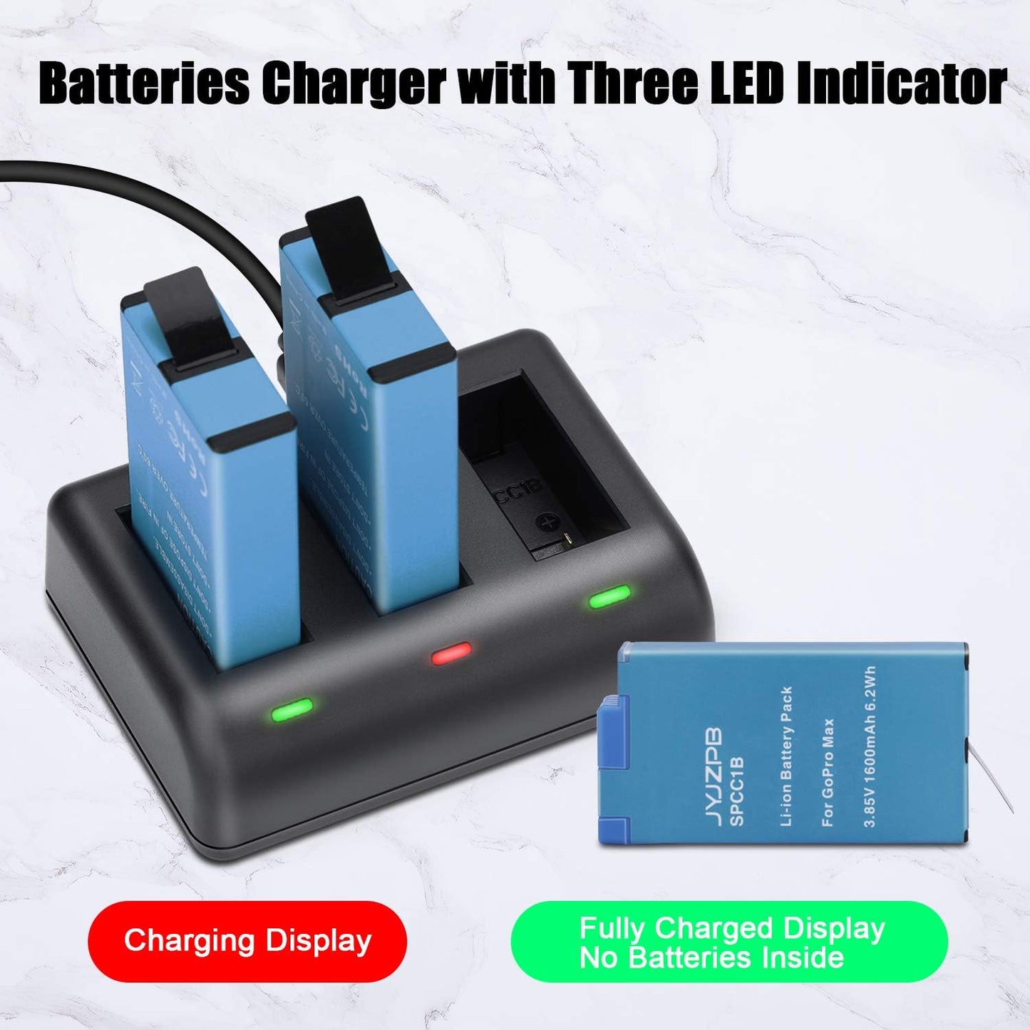 3-Packs JYJZPB MAX Replacement Battery 3-Channel Battery Charger for GoPro MAX 360 (Fully Compatible for Original GoPro MAX)