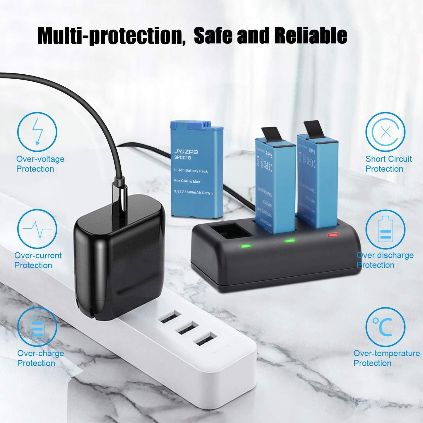 3-Packs JYJZPB MAX Replacement Battery 3-Channel Battery Charger for GoPro MAX 360 (Fully Compatible for Original GoPro MAX)