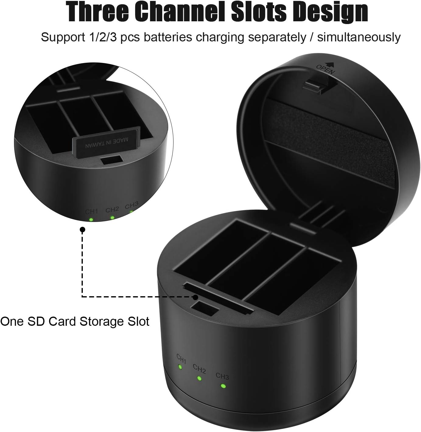 JYJZPB Hero 8/7/6/5/2018 Battery Charger with Three Slots fit for GoPro Hero 8 Battery Hero 7 Black Hero 6 Black Hero 5 Black Hero 2018 Battery(Battery Not Include)