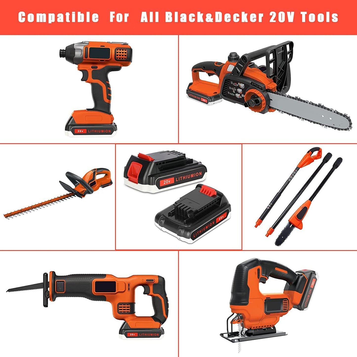 2 Packs JYJZPB 3000mAh Replace 20V Lithium Battery Compatible for Black and Decker LB20 LBXR20 Decker MAX Cordless Tools