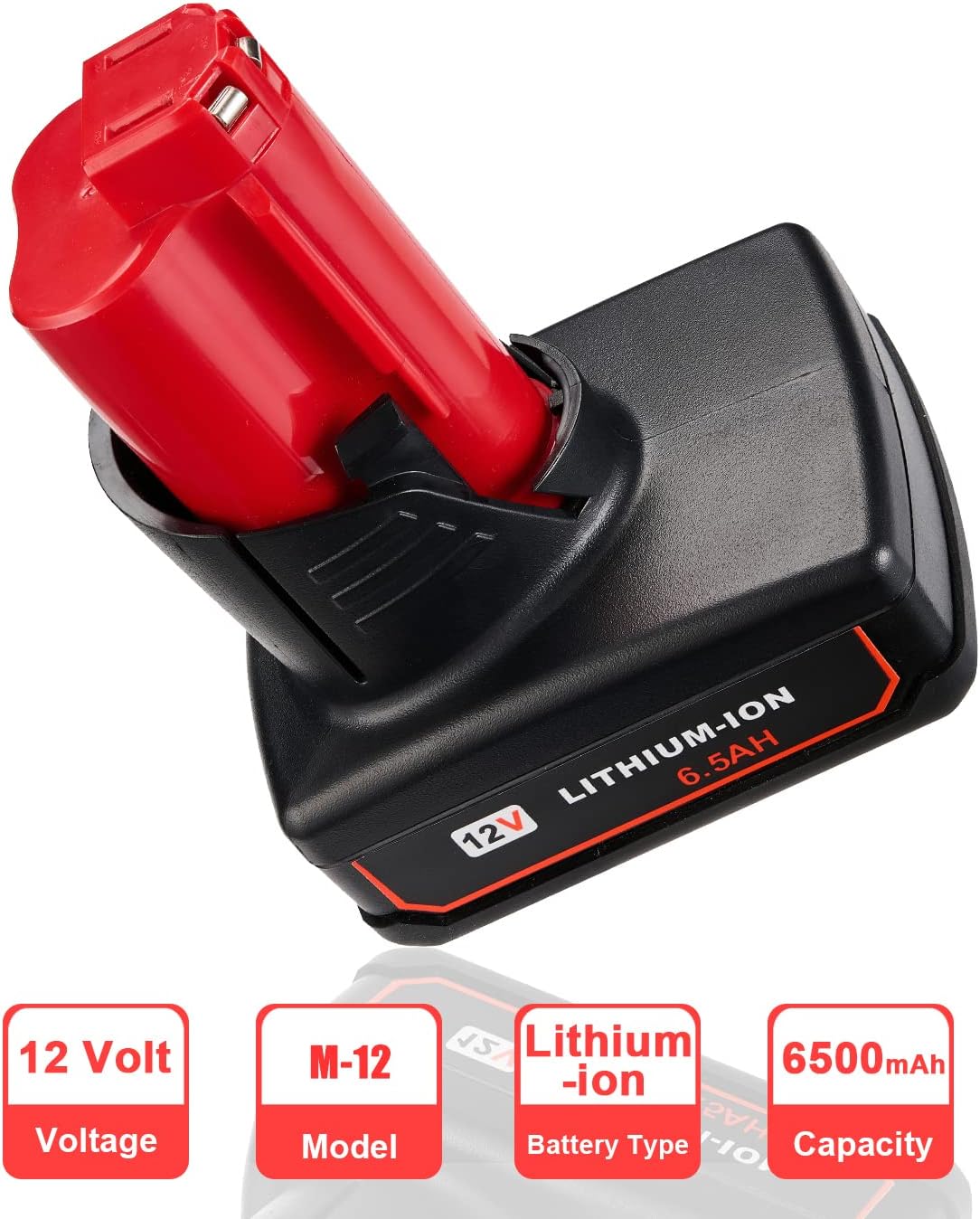 2 Packs JYJZPB 6.5Ah 12V Lithium Cordless Tools Battery Compatible for Milwaukee M12 Battery 48-11-2401 48-11-2412 48-11-2411 48-11-2420 48-11-2410