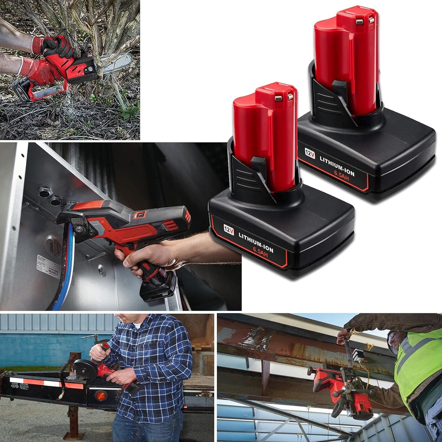 2 Packs JYJZPB 6.5Ah 12V Lithium Cordless Tools Battery Compatible for Milwaukee M12 Battery 48-11-2401 48-11-2412 48-11-2411 48-11-2420 48-11-2410