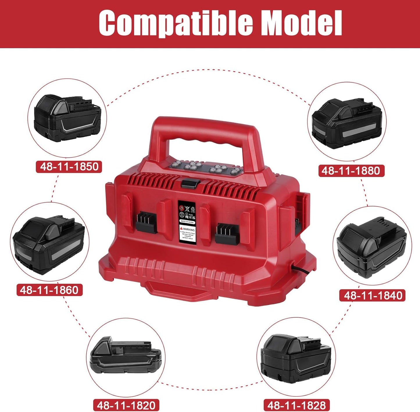 JYJZPB Six Port Charging Station Compatible for Milwaukee 18V Battery Compatible to Milwaukee M-18 Tools