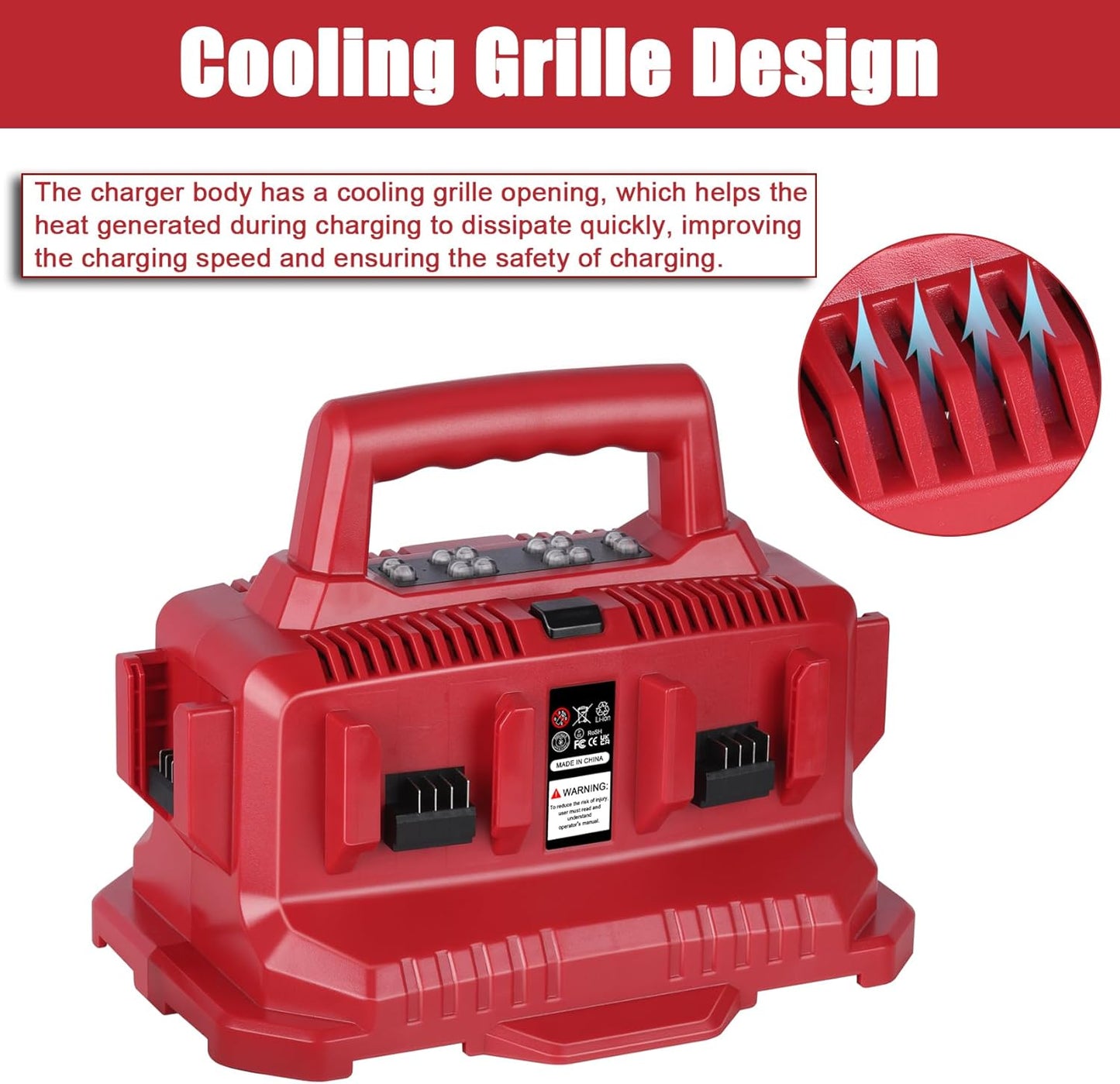 JYJZPB Six Port Charging Station Compatible for Milwaukee 18V Battery Compatible to Milwaukee M-18 Tools
