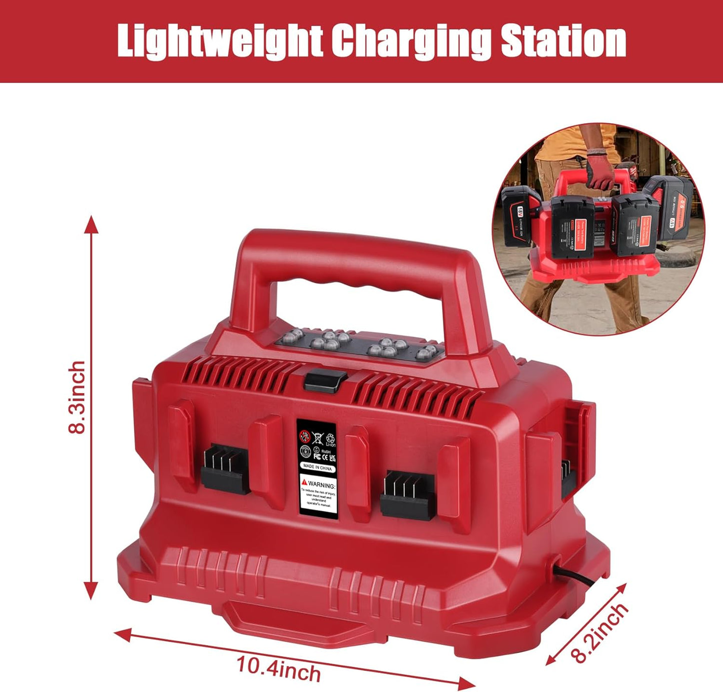 JYJZPB Six Port Charging Station Compatible for Milwaukee 18V Battery Compatible to Milwaukee M-18 Tools