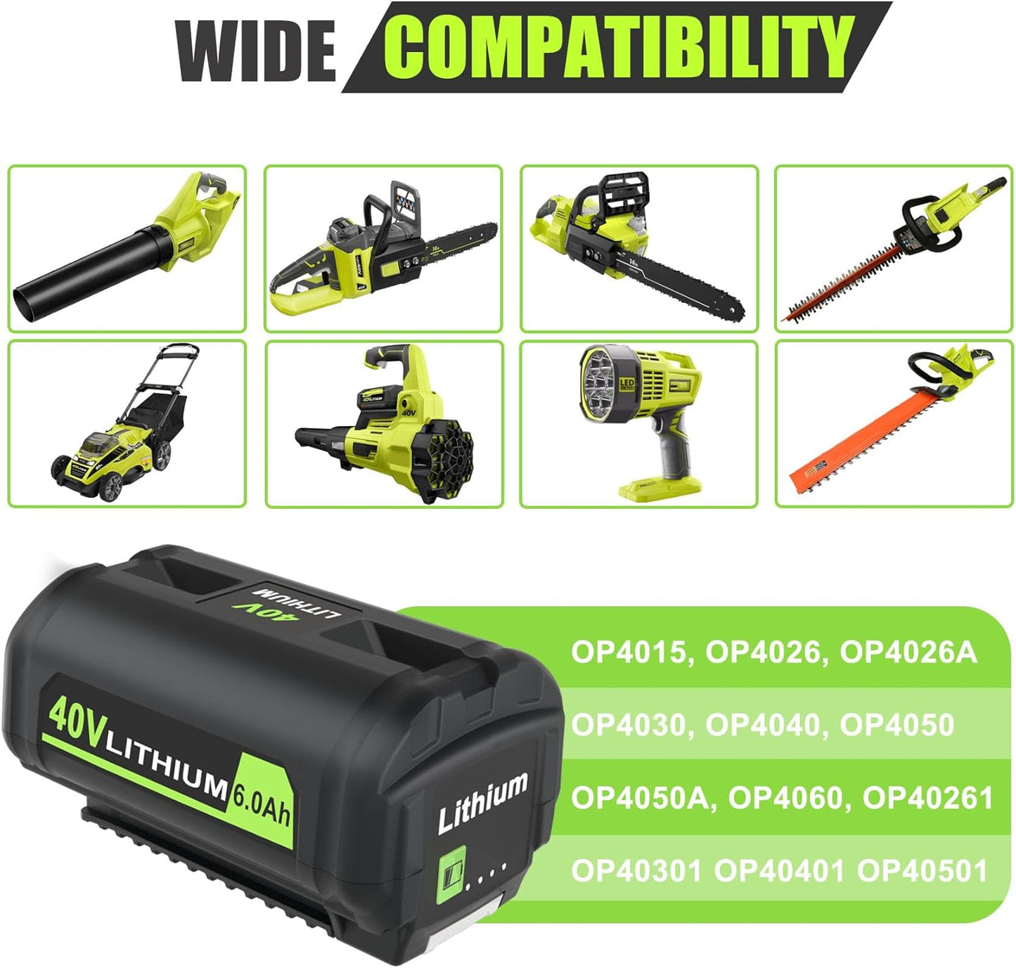 JYJZPB 6.0Ah 40V Cordless Power Tools Battery for Ryobi Battery Replacement OP4040 OP4026 OP4030 OP4050 OP4060A