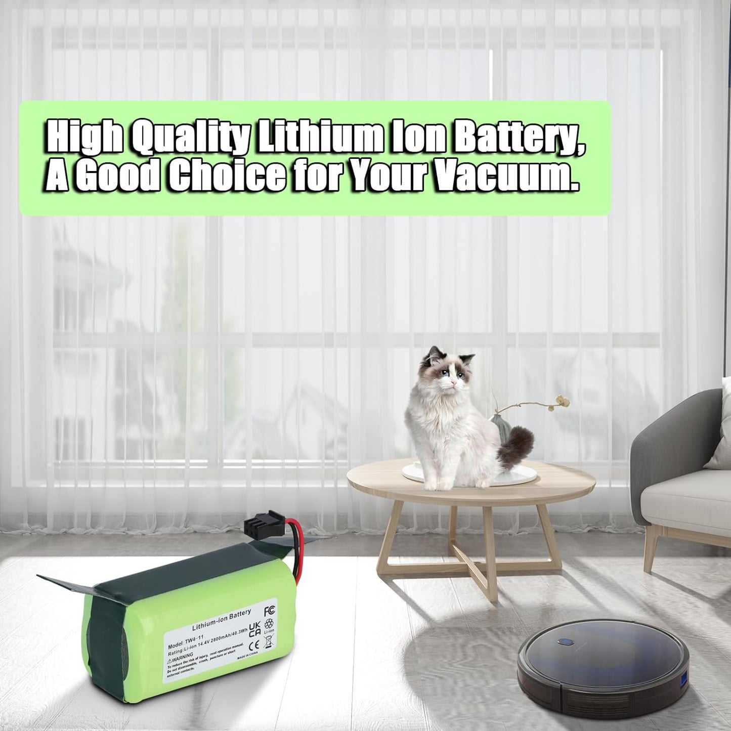 2800mAh 14.4V Lithium-ion Battery Suitable for Eufy RoboVac 11/ 11S/ 30/ 15C/ 12/ 35C Fit for Ecovacs Deebot N79S N79S N95 DN622 for Hybrid G30 G20 Edge R500 R450 Replacement for Eufy Vacuum Battery