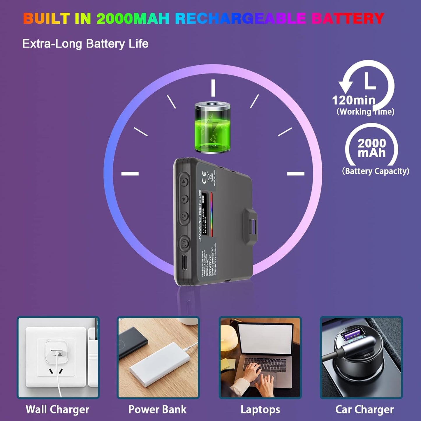 JYJZPB RGB Video Light Selfie Light Fill Light Front & Back Clip for Makeup, Selfie, Video Conference, Vlog, Selfie, Live Stream