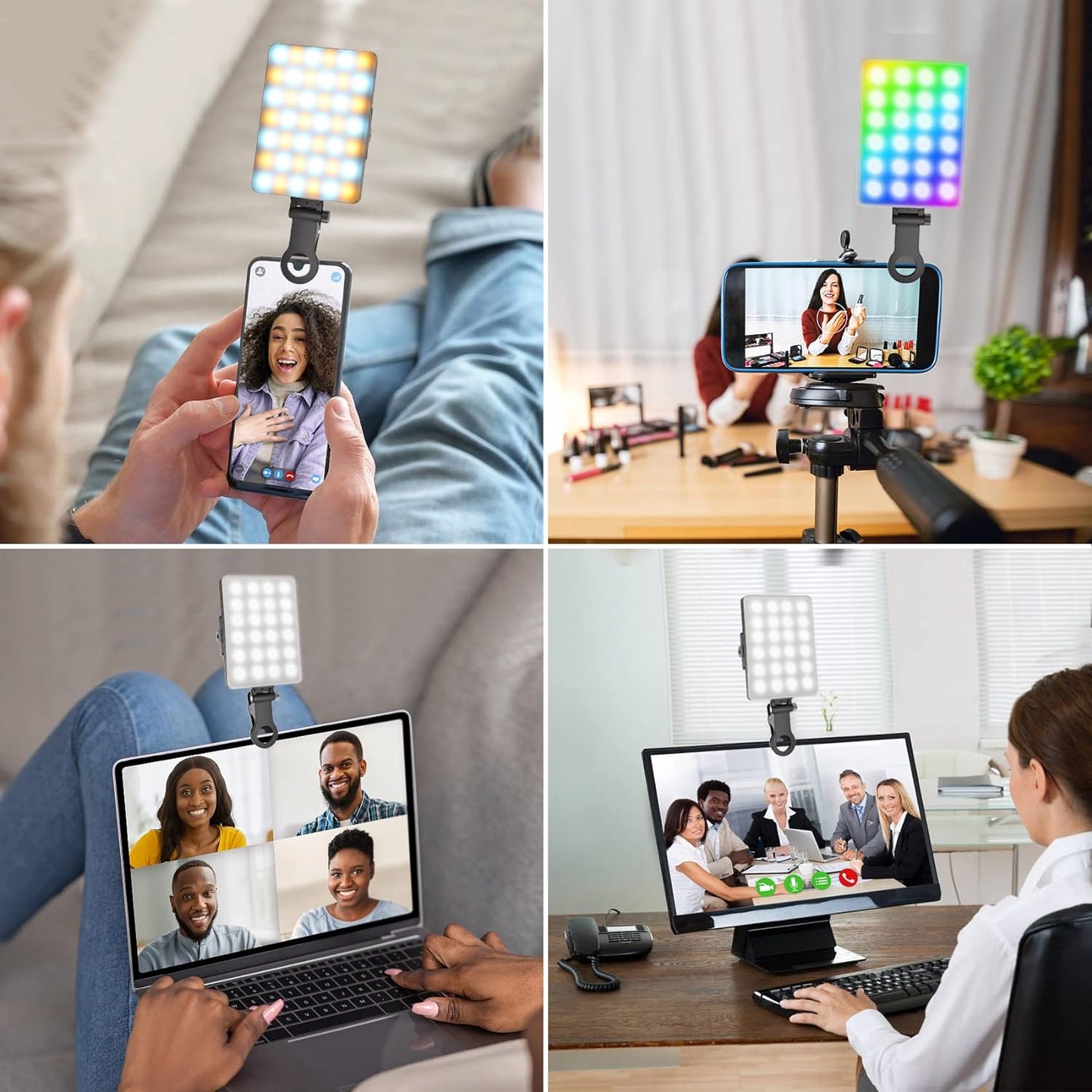 JYJZPB RGB Video Light Selfie Light Fill Light Front & Back Clip for Makeup, Selfie, Video Conference, Vlog, Selfie, Live Stream