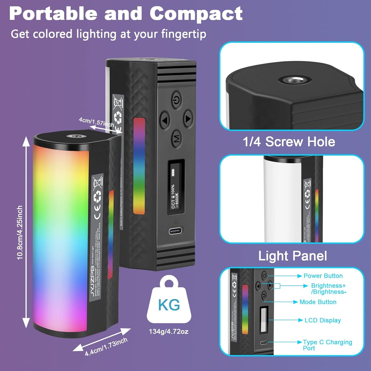 JYJZPB Magnetic Handheld RGB Stick Light Wand 360° Full RGB Light Mini LED Video Light Stick for Photography TikTok YouTube Vlog