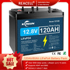 REACELL 12V 120Ah LiFePo4 Battery Pack For 4S4P BMS RV,Boat Motors,Solar Powerlar Wind 12.8V Lithium Iron Phosphate Battery
