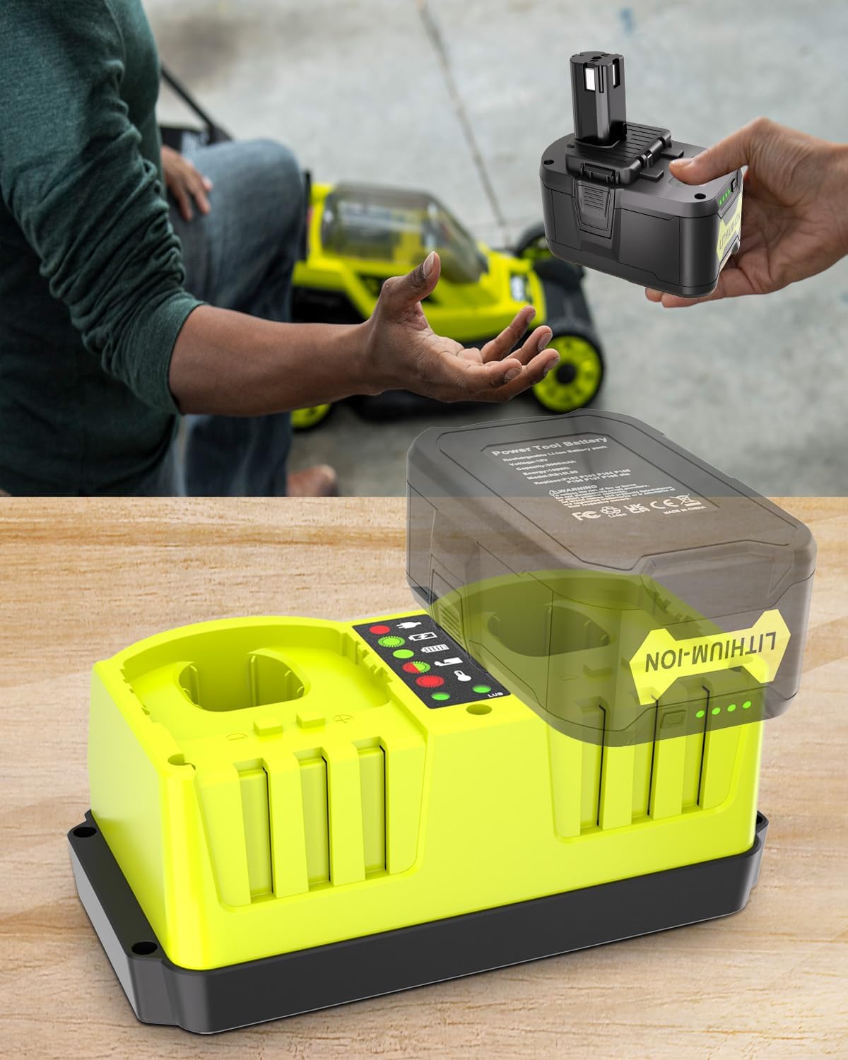 JYJZPB 18V Dual-Port Simultaneous Charger for Ryobi ONE+ 18 Volt Battery P102 P103