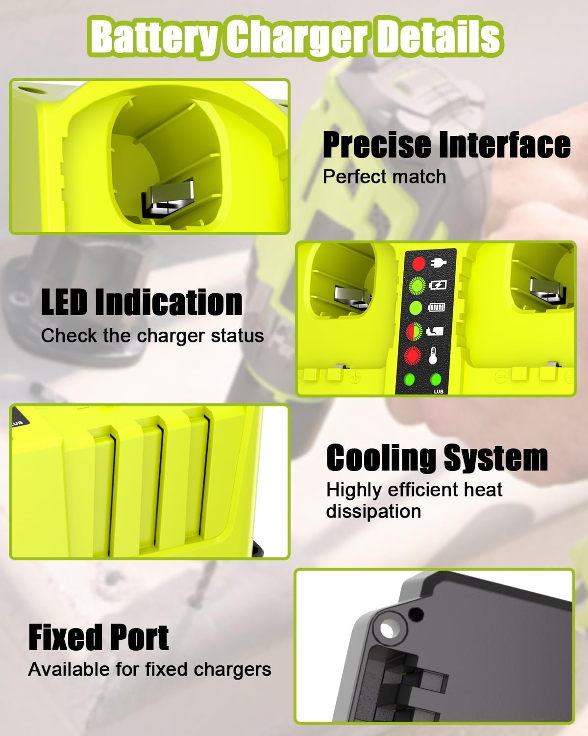 JYJZPB 18V Dual-Port Simultaneous Charger for Ryobi ONE+ 18 Volt Battery P102 P103