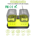 JYJZPB 18V Dual-Port Simultaneous Charger for Ryobi ONE+ 18 Volt Battery P102 P103