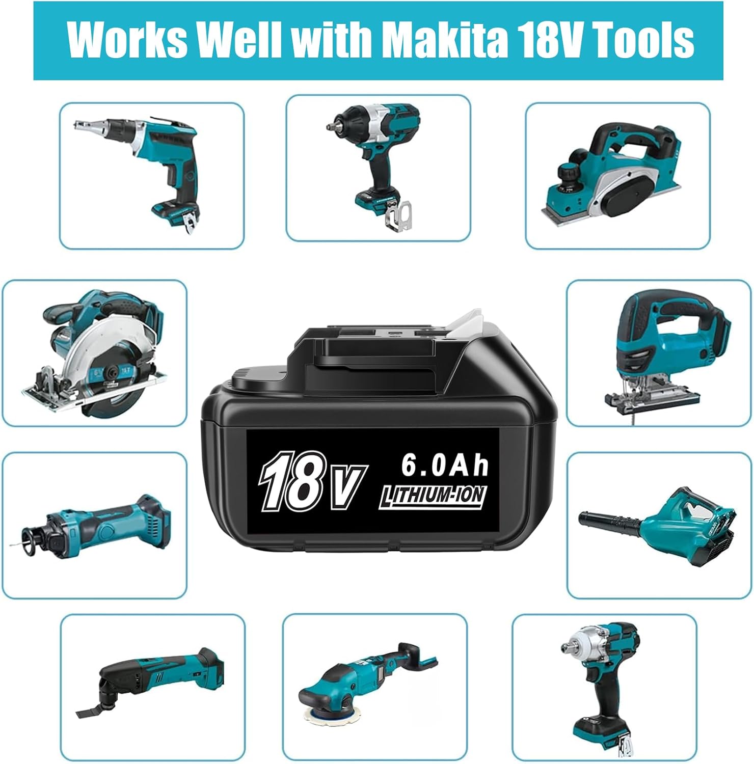 JYJZPB 2 Pack 18V Batteries Compatible for Makita 18 Volt Battery BL1860B BL1820B BL1830B BL1840B BL1850B LXT-400 Fit for Makita 18V Cordless Power Tools, with 6000 mAh High Capacity