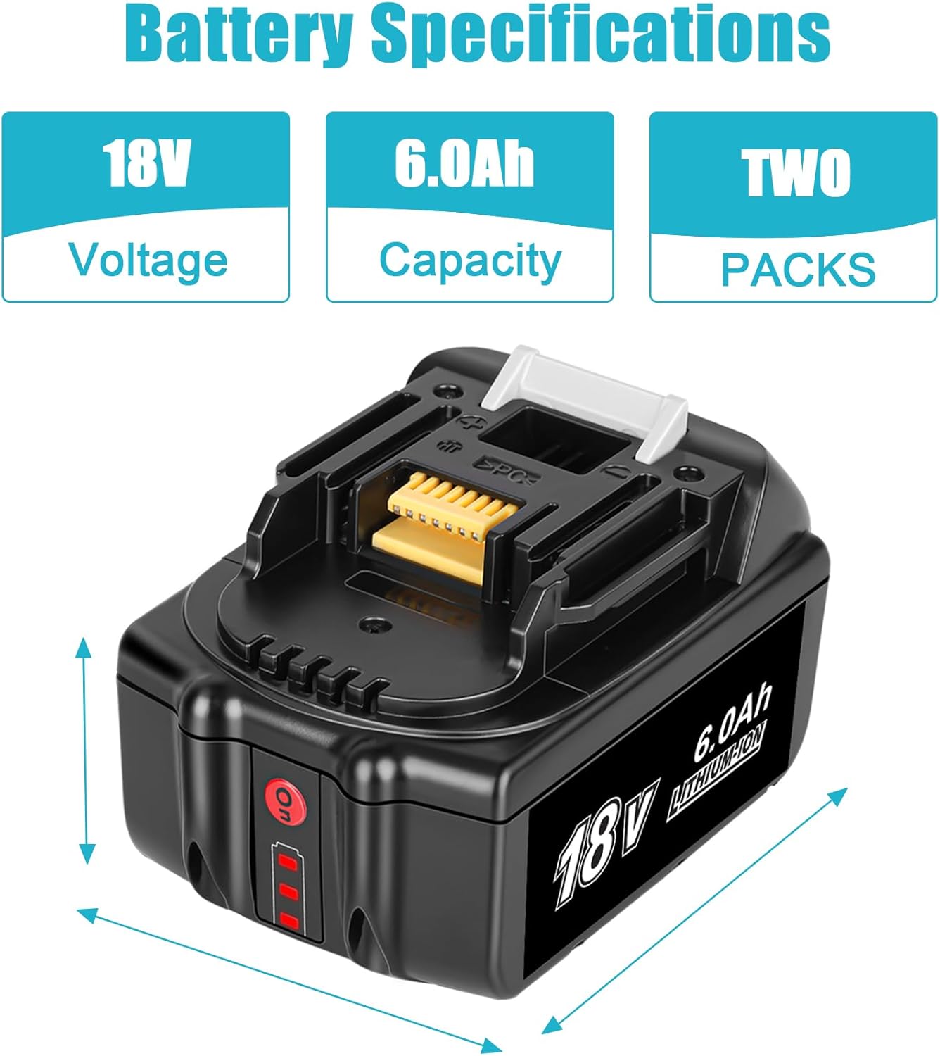 JYJZPB 2 Pack 18V Batteries Compatible for Makita 18 Volt Battery BL1860B BL1820B BL1830B BL1840B BL1850B LXT-400 Fit for Makita 18V Cordless Power Tools, with 6000 mAh High Capacity