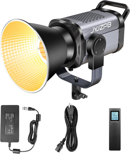 JYJZPB COB 300W Bi-Color LED Video Light with 2.4G Wireless Remote LCD Screen Full Color Continuous Output Lighting for Photography