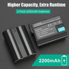 JYJZPB 2 Packs EN-EL15 Batteries for Nikon D7500, D750, Z6, Z6 ii, Z6iii, Z7, Z7ii, Z8, D500, D600, D610, D810, D800, D800E, D710E, D850, D7000, D7100, D7200 Camera