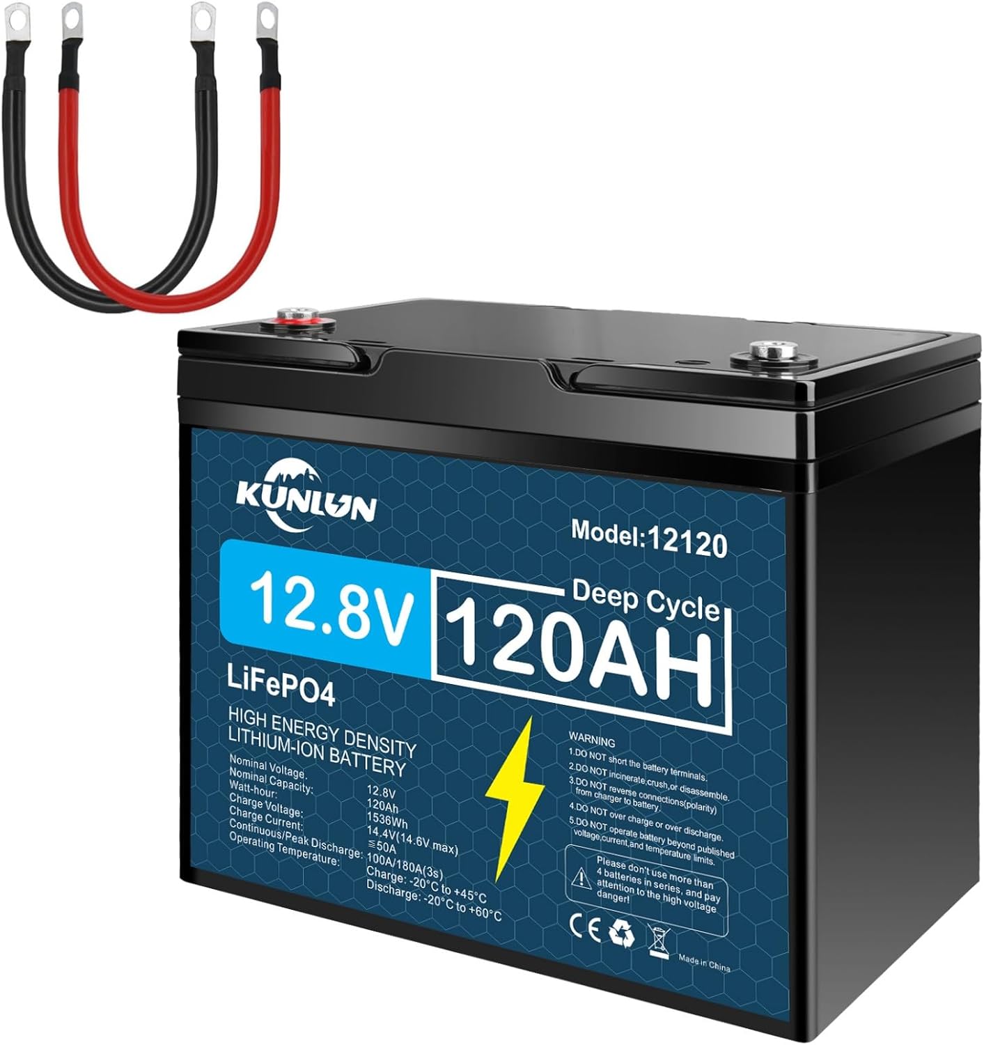 KUNLUN 12V 120AH LiFePo4 Lithium Battery Group 24 With Built-in 100A BMS, Deep Cycles 12V RV Batteries, Perfect for RV, Solar, Marine, Camping, Trolling Motor, Replacement of 12V 100AH LiFePo4 Battery