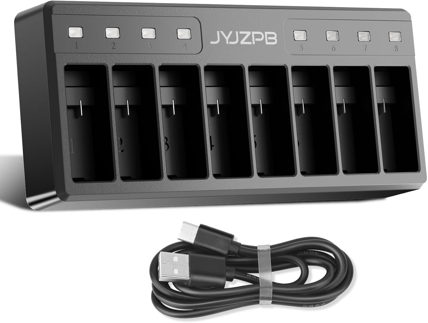 JYJZPB 8 Slot Battery Charger for GoPro Hero12 Hero11 Hero10 Hero9 Black Enduro Battery Fast Battery Charger with Type C Cable (Batteries not included)