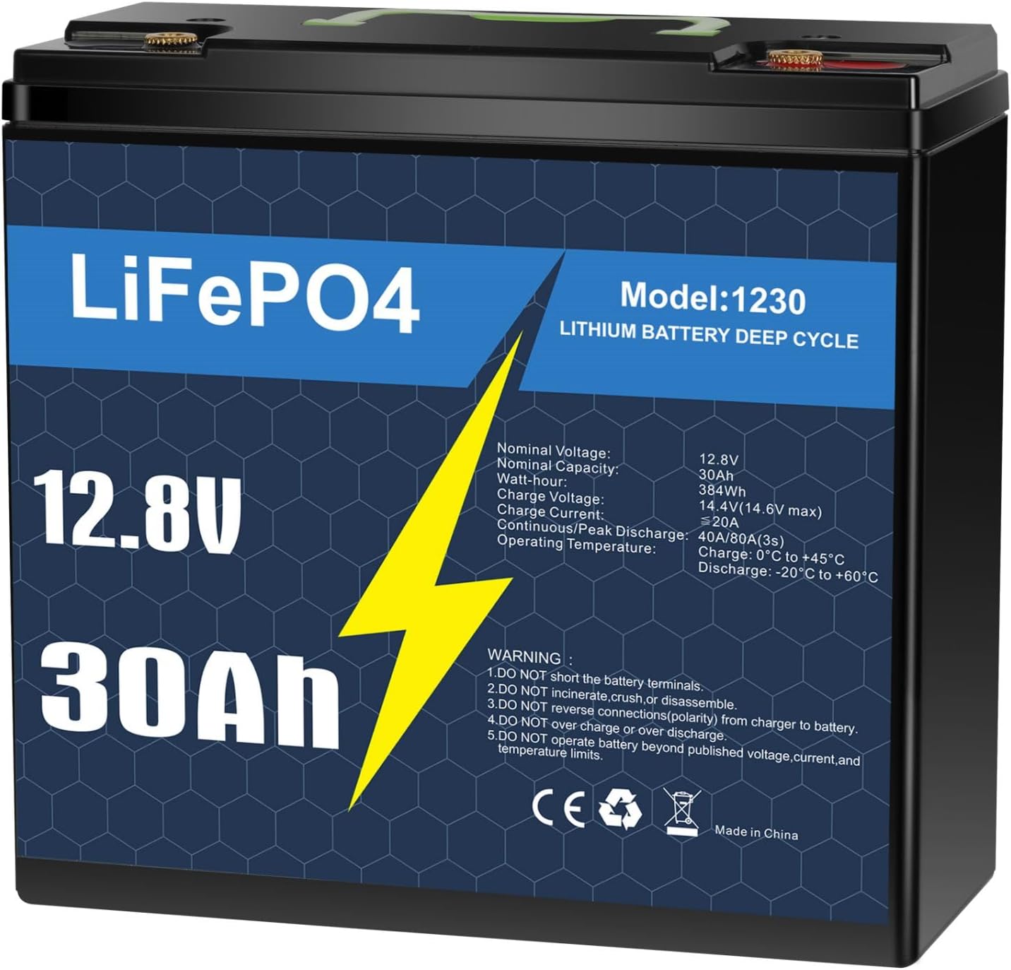 KUNLUN 12V 30Ah Lithium LiFePo4 Battery, Built-in BMS, 3500+ Deep Cycles Batteries, 384Wh Support in Series/Parallel, Phosphate Rechargeable Battery for Solar, RV, Marine,Camping, Home Energy Storage
