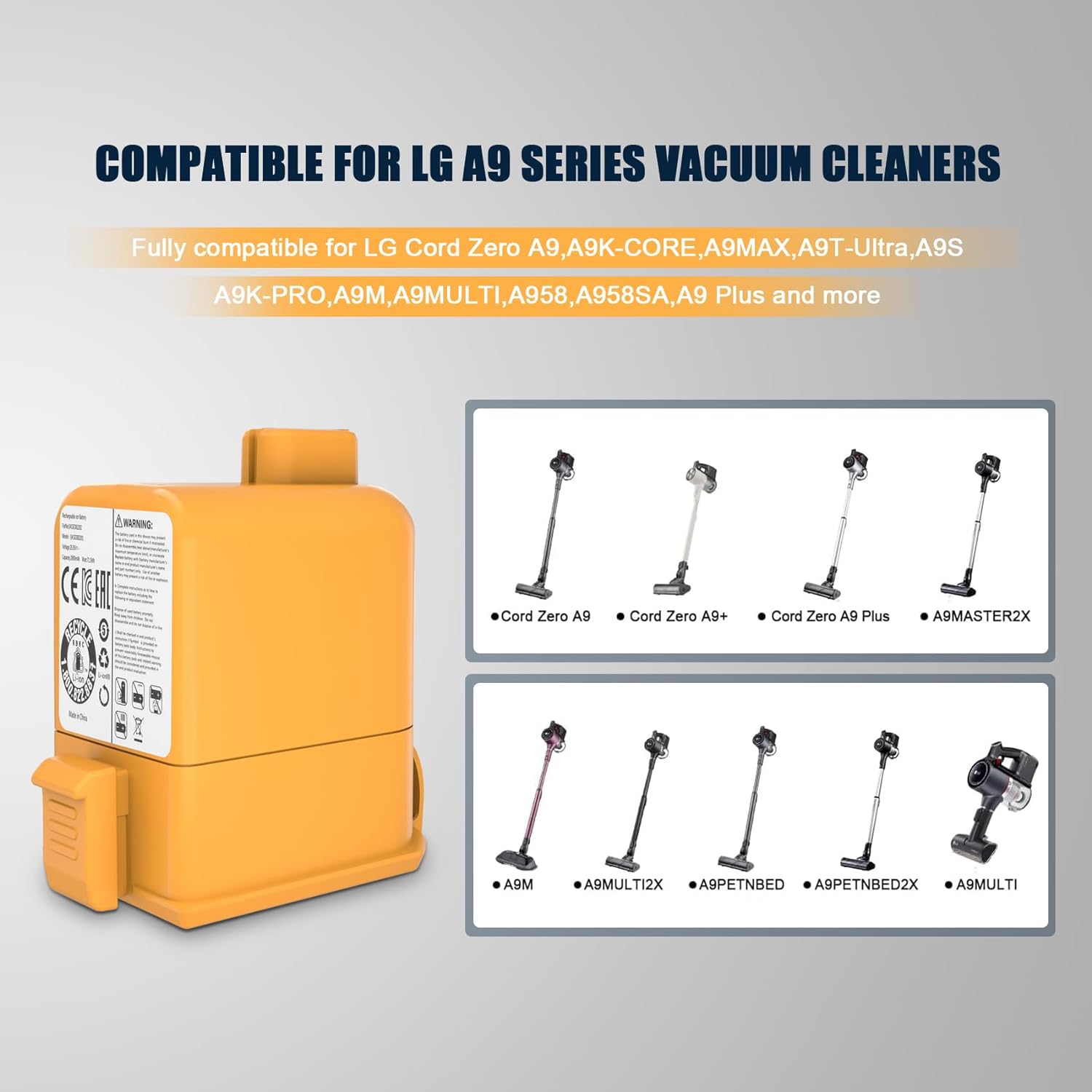 JYJZPB 2800mAh Battery Compatible for LG Cord Zero A9 Plus A9S P9 A9K-CORE A9MAX A9T-Ultra A9K-PRO A9N A9M A9MULTI A958 A958SA A905M A907GMS A905RM A908MVR A916 Vacuums