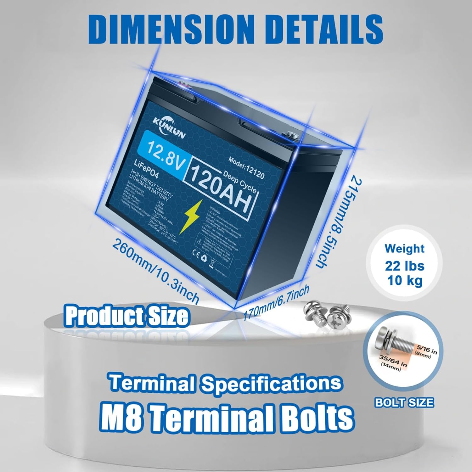 KUNLUN 12V 120AH LiFePo4 Lithium Battery Group 24 With Built-in 100A BMS, Deep Cycles 12V RV Batteries, Perfect for RV, Solar, Marine, Camping, Trolling Motor, Replacement of 12V 100AH LiFePo4 Battery