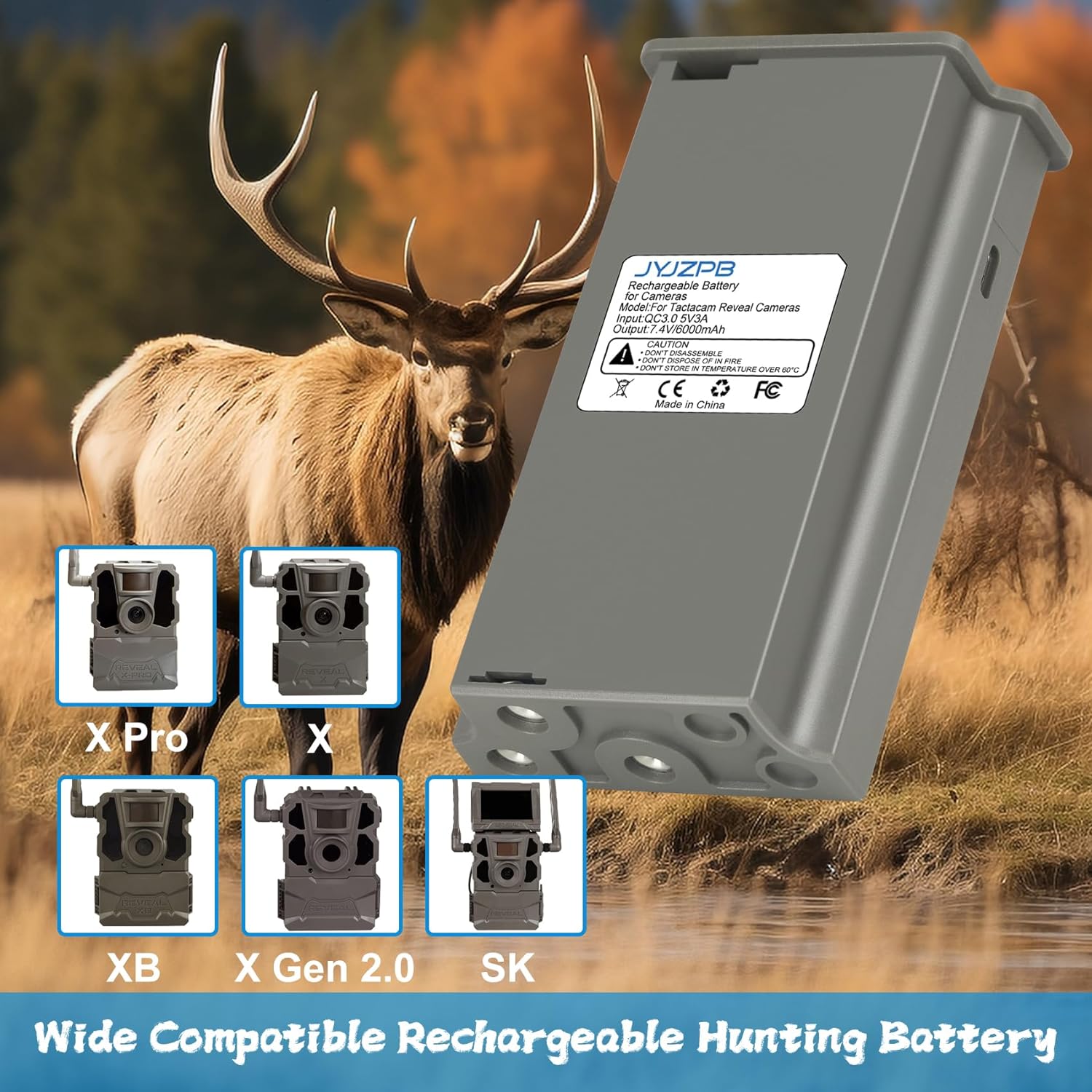 JYJZPB Hunting Camera Rechargeable Battery Compatible for Reveal Trail Cameras X Gen 2.0, X, X Pro, XB, SK Camera 6000mAh