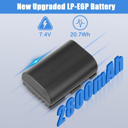 JYJZPB 2 Pack LP-E6P Battery 2800mAh Large Capacity Compatible for Canon EOS R5 Mark II, R6 Mark II, R5 R6 R7 R, 5D Mark IV III 5D 6D 7D 60D 70D 80D 90D Cameras (ONLY Battery)