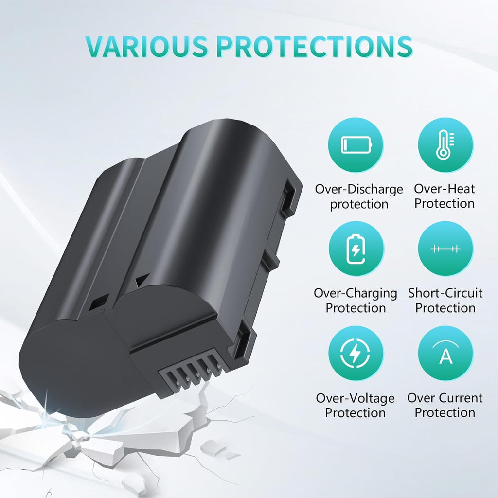 JYJZPB 2 Packs EN-EL15 Batteries for Nikon D7500, D750, Z6, Z6 ii, Z6iii, Z7, Z7ii, Z8, D500, D600, D610, D810, D800, D800E, D710E, D850, D7000, D7100, D7200 Camera