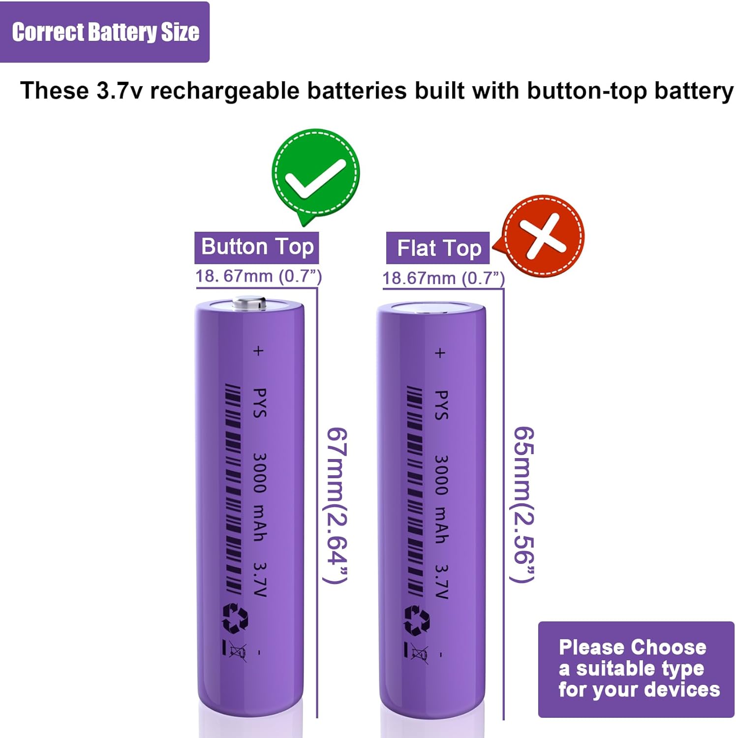 JYJYPB 18650 Rechargeable Battery 3.7V 18650 Battery Li-ion Cell 3000mAh for Flashlight, 8 Packs