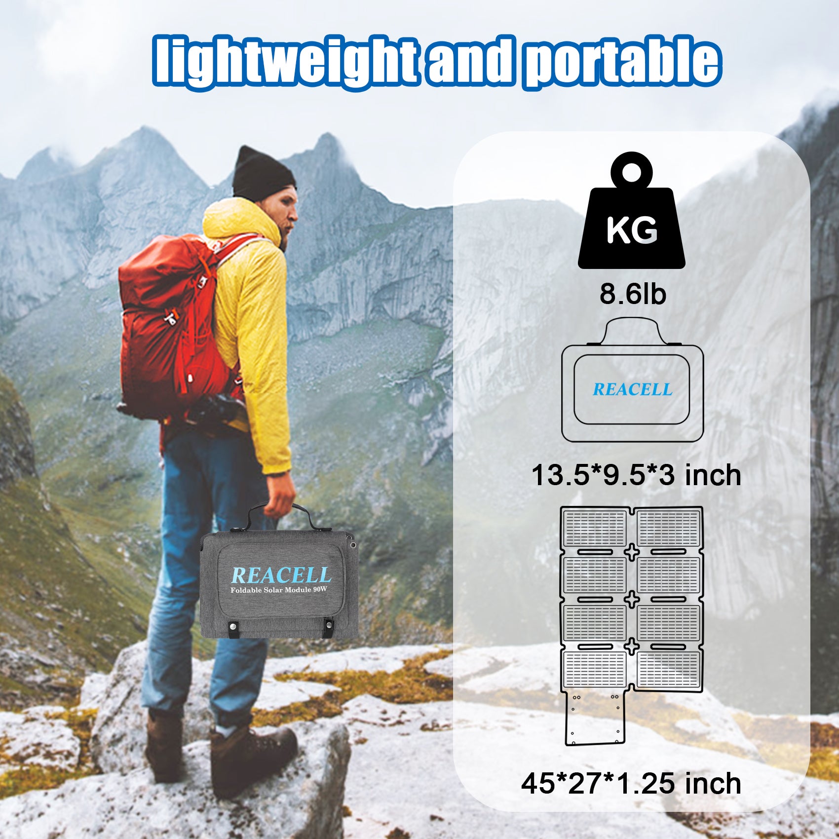 KUNLUN Flexible Foldable Solar Panel 90W Camping Portable Folding Solar Panel IP67 Solar Cell Solar Charger Travel&Phone&Boat&RV