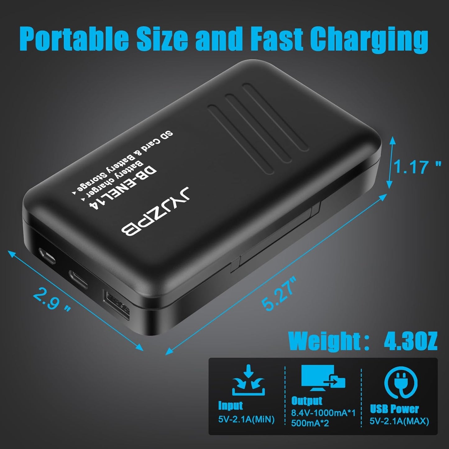 JYJZPB EN-EL14 EN-EL14A Battery Charger with 2 SD Card Slots Fit for Nikon D3200, D3100, D3300, D3400, D3500, D5600, D5200, D5300, Coolpix P7000, P7100, P7800, DF Camera Batteries (Charger Only)