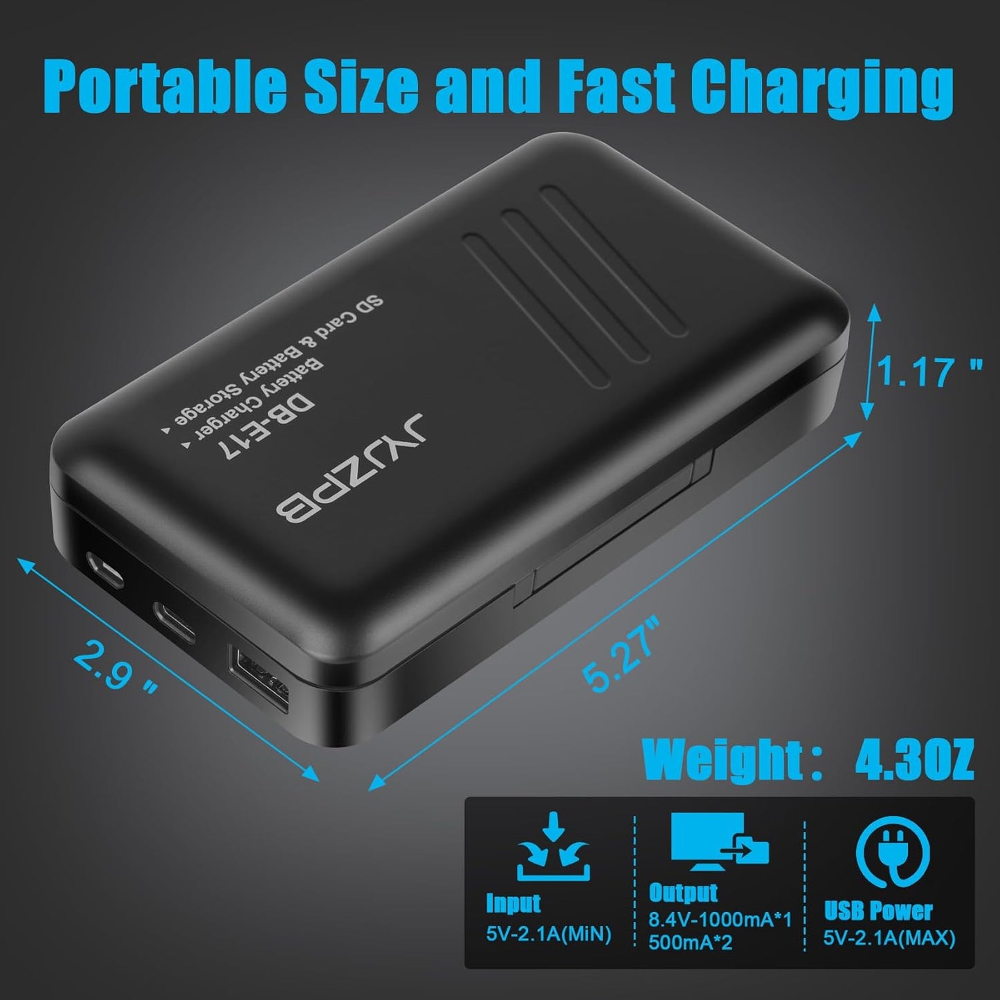 JYJZPB LP-E17 Battery Charger with 2 SD Card Slots and USB Output Fit for Canon EOS R50, R100, R8, RP, R10, Rebel T6i, 7i, 8i, SL2, SL3, 8000D, 750D, M3, M5, M6 Camera Batteries (Battery Charger Only)