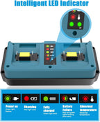 JYJZPB 18V Dual-Port Rapid Charger for Makita 18 Volt LXT Lithium-Ion Battery BL1830B