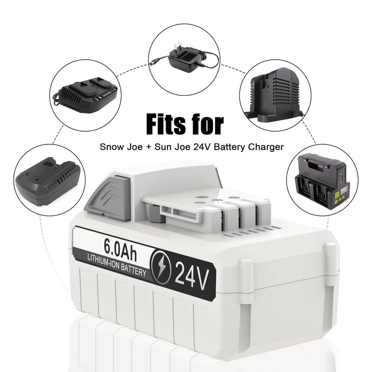 JYJZPB 2X 24V 6.0Ah Battery for Snow Joe + Sun Joe 24-Volt IONMAX Lithium-ion Batteries
