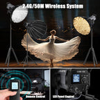 JYJZPB 100W COB LED Video Light with Remote Control, All Metal Bi Color COB Continuous Output Lighting with 30000Lux/1m 3200K-5600K CRI/TLCI97+ 12 Effects for Video Recording