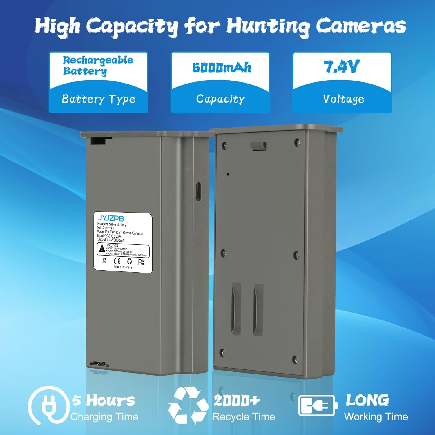 JYJZPB Hunting Camera Rechargeable Battery Compatible for Reveal Trail Cameras X Gen 2.0, X, X Pro, XB, SK Camera 6000mAh